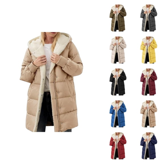 Long Winter Coats for Women 2025 Long Sleeve Warm Fleece Lined Zipper Button Hooded Jacket with Pocket Parka Outerwear