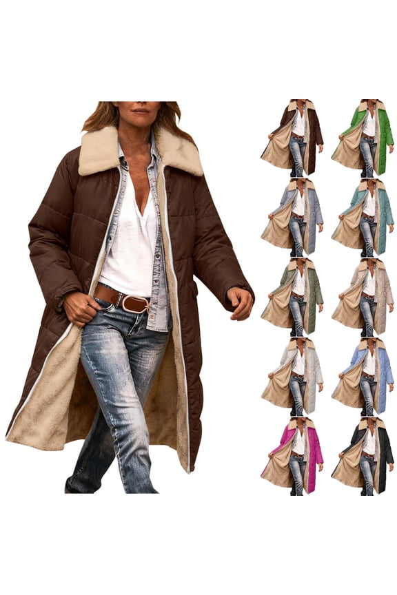 Long Winter Coats for Women Fashion Warm Faux Coat Jacket Winter Button Solid Long Sleeve Outerwear