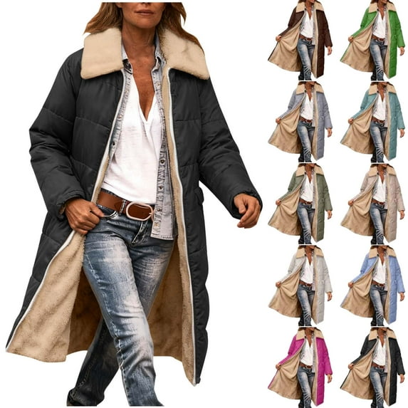 Long Winter Coats for Women Fashion Warm Faux Coat Jacket Winter Button Solid Long Sleeve Outerwear