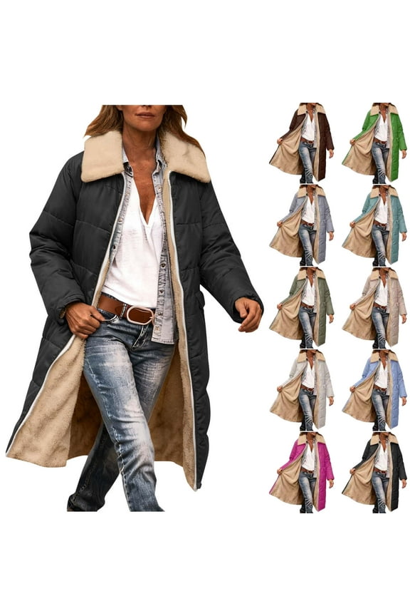 Long Winter Coats for Women Fashion Warm Faux Coat Jacket Winter Button Solid Long Sleeve Outerwear