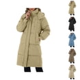 thumbnail image 1 of Long Winter Coats for Women Long Sleeve Warm Thick Plain Casual Zip Up Hooded Jacket with Pockets Parka Outerwear, 1 of 1