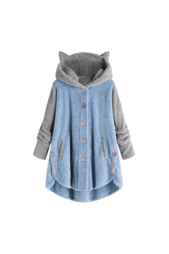 Long Winter Coats for Women,Plus Size Hoodie Cardigan Top for Women Fleece Faux Fur Coats Long Sleeve Teddy Bear Jacket Button Loose Fluffy Coats