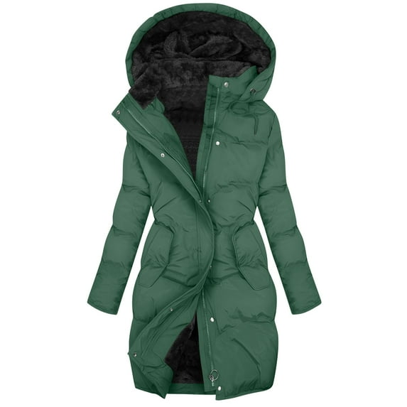 Long Winter Coats for Women Waterproof Fleece Lined Warm Long Puffer Jacket Thickened Outwear with Hood New Casual Jackets for Women Green M