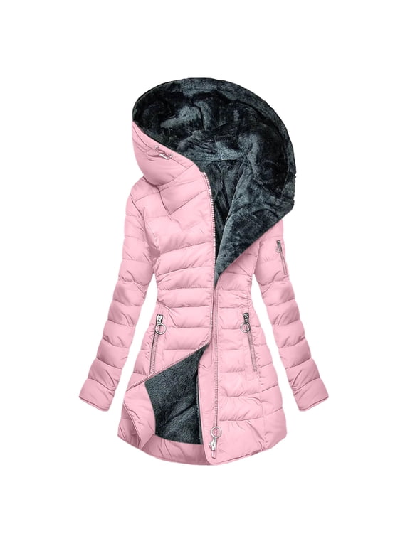Long Winter Coats for Women with Hood Fleece Lined Warm Windproof Long Puffer Jackets Zipper Thicken Outwear