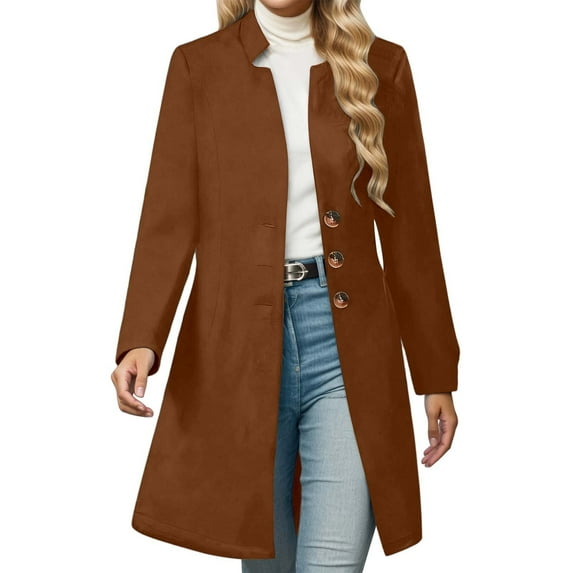 Long Winter Trench Coat Overcoat For Ladies With Slim Fit Design Color: Brown Size: XL