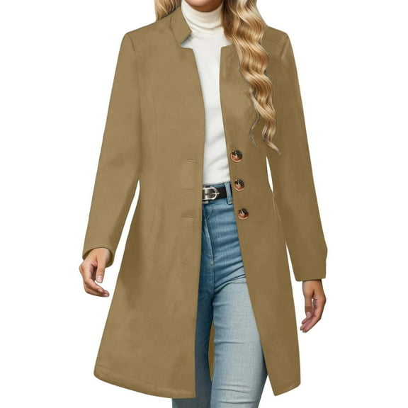 Long Winter Trench Coat Overcoat For Ladies With Slim Fit Design Color: Khaki Size: XXL