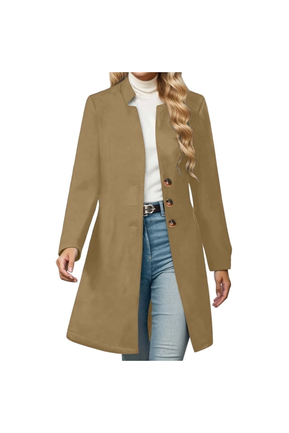 Long Winter Trench Coat Overcoat For Ladies With Slim Fit Design Color: Khaki Size: XXXXS