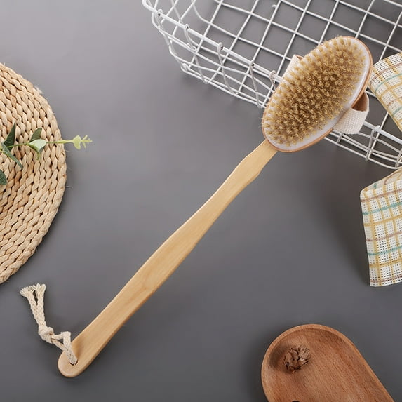 Long Wooden Handle Body Brush Removable Bristle Exfoliating Dry Skin Back Scrubber Shower Skin Spa Cleaning Massager Bathroom (A)