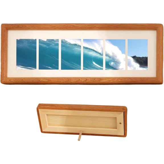 Long Wooden Picture Strip Frame 5x13 Inch, Collage Photo Frame with Six 1.5x2.4 Inch Openings, Rustic Tabletop and Wall MultiPhoto Display for Home Office