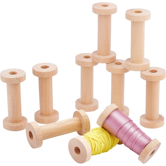 Long Wooden Spools 2.75inch Empty Bobbins Wood Sewing Embroidery Thread Spool Wire Weaving Bobbins for Embroidery and Sewing Machines Arts Crafts Thread Cord Roll 10pcs DIY Wheat