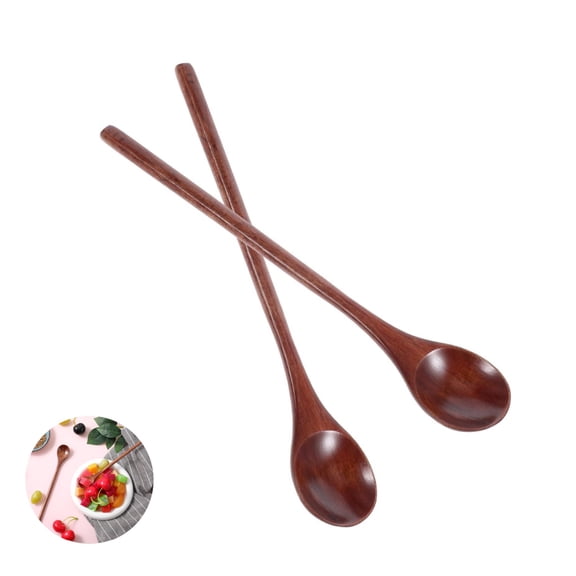 Long Wooden Spoon Natural Wood Tea Spoons 2pack Mixing Stirring Stirrers QZS Reusable Jam Stirrers for Coffee Bar Restaurant