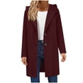 thumbnail image 1 of Long Wool Blend Coat for Women Dressy Casual Overcoat Winter Hooded Jacket Single Breasted Mid Length Trench Coat (XL, Wine), 1 of 7