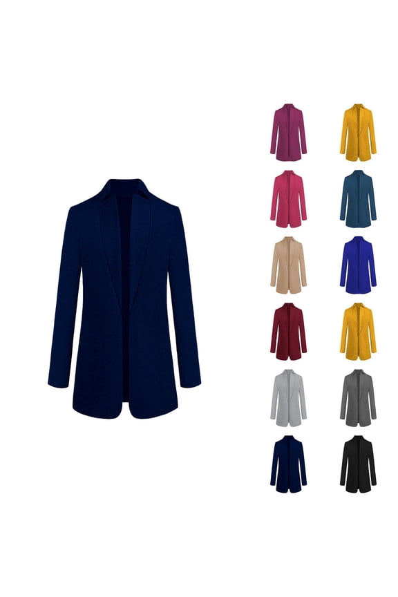 Long Wool Coat for Women 2025 Fall Winter Long Sleeve Notch Collar Open Front Blazer Jacket Work Office Cardigan