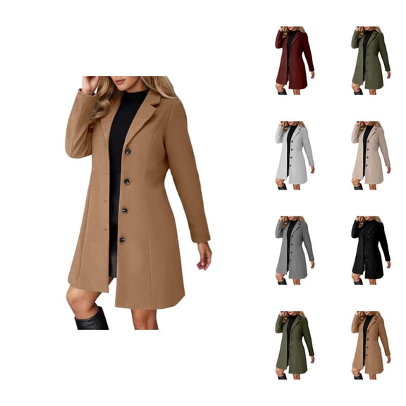Long Wool Coat for Women 2025 Long Sleeve Single Notch Collar Slim Fit Open Front Jacket Work Office Cardigan