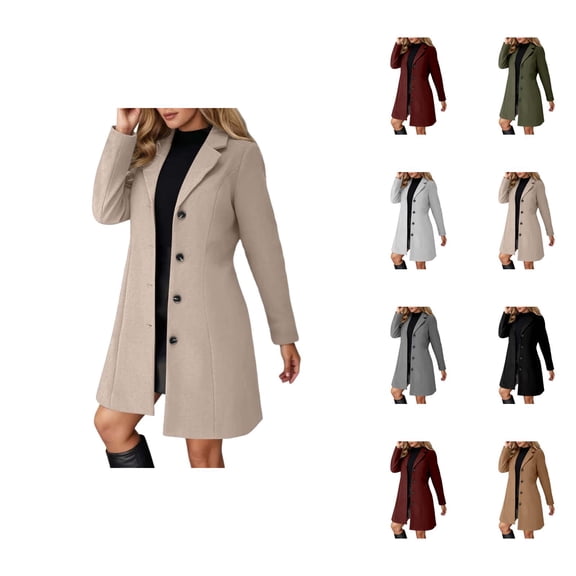 Long Wool Coat for Women 2025 Long Sleeve Single Notch Collar Slim Fit Open Front Jacket Work Office Cardigan
