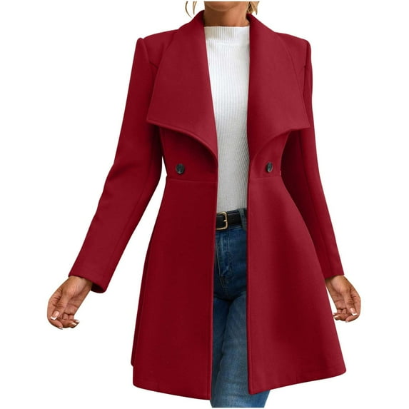 Long Wool Coat for Women Full Sleeve Shawl Collar Solid Color Single Breasted Slim Overcoat Wine L