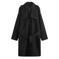 thumbnail image 1 of Long Woolen Coat Men, Single Breasted Casual Lapel Belted Trench Pea Coat Mid-length Jacket Overcoat wih Pockets (XL, Black), 1 of 3