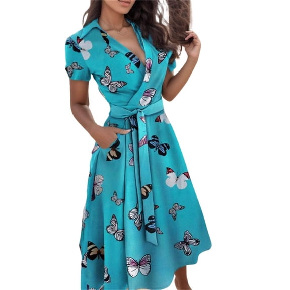 Long Wrap Body Womens Fashion Slim Print V-neck Lace Dress - Polyester Blend, S-XXL Sizes, Backless Design for Beach/Party Occasions