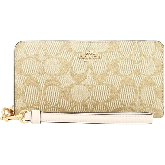 Long Zip Around Wallet In Signature Canvas C4452 (Light Khaki - Chalk)