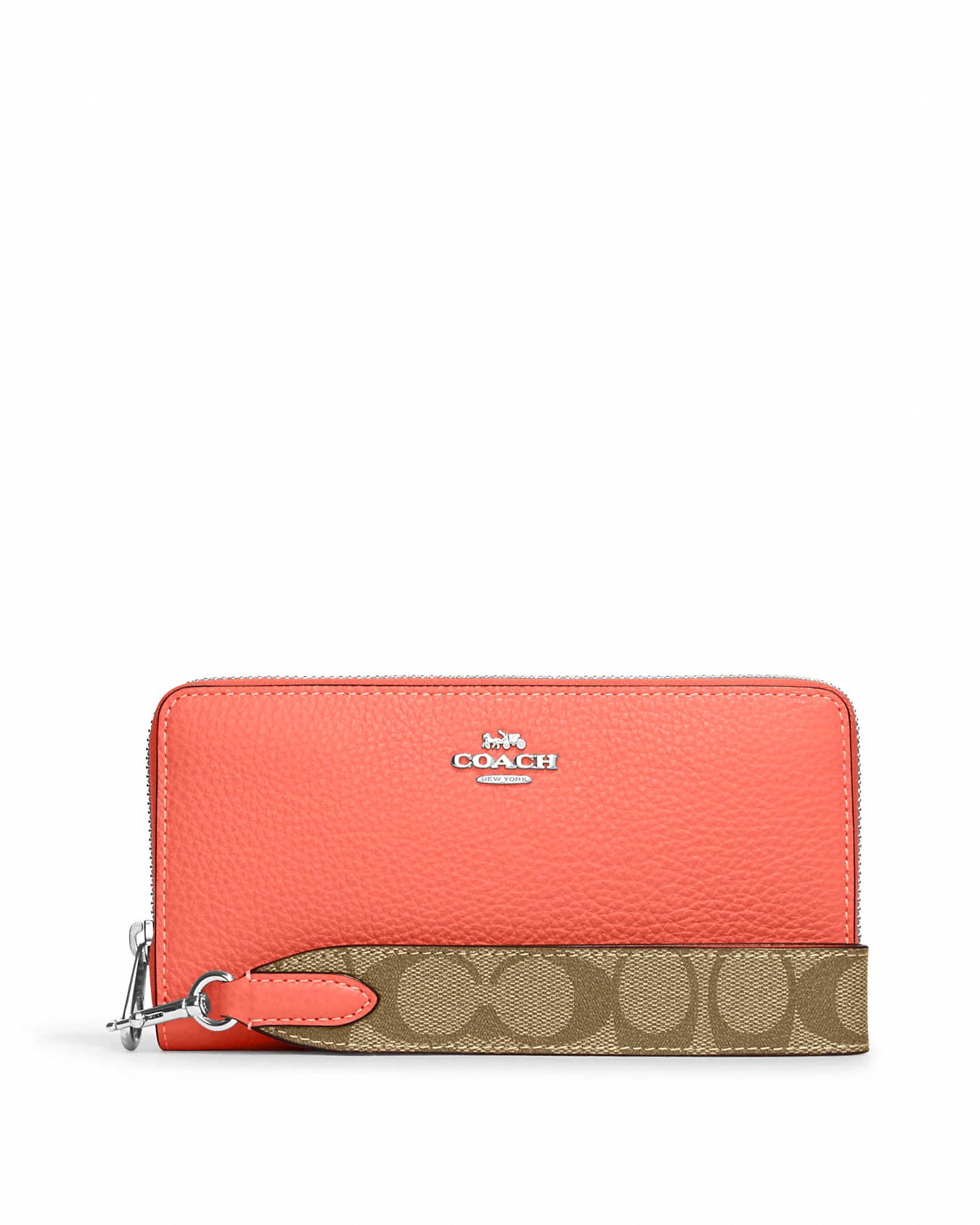 【COACH】Long Zip Around Wallet/Orange Coach Women's Pebbled Leather Long Zip Around Wallet (Papaya