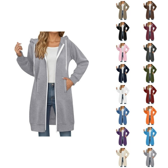 Long Zip Up Hoodies for Women 2025 Fall Winter Long Sleeve Full Zipper Hooded Sweatshirt with Pockets Jacket Coat