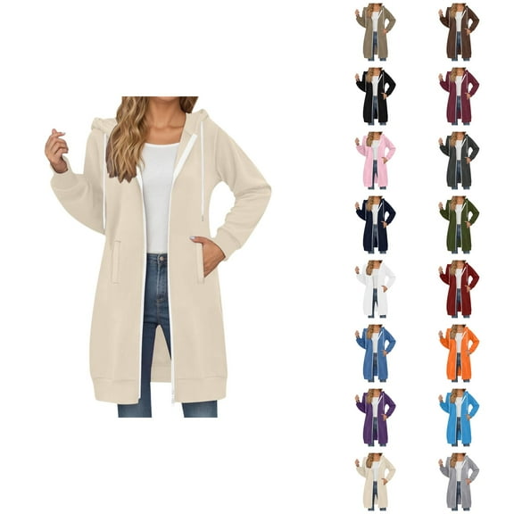 Long Zip Up Hoodies for Women 2025 Fall Winter Long Sleeve Full Zipper Hooded Sweatshirt with Pockets Jacket Coat