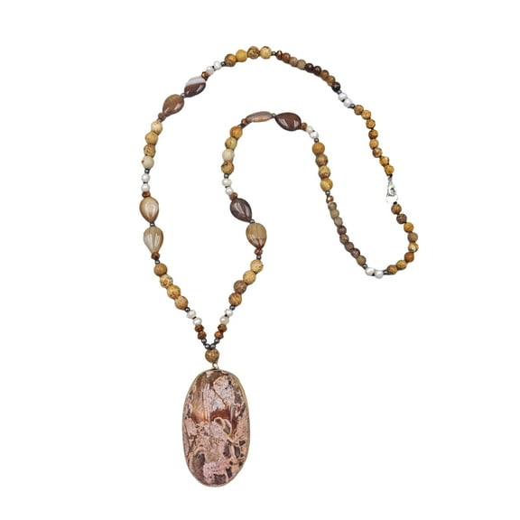 Long beaded earthy tone jasper pendant necklace. knotted long necklaces.beaded natural stone.handmade boho necklace jasper.