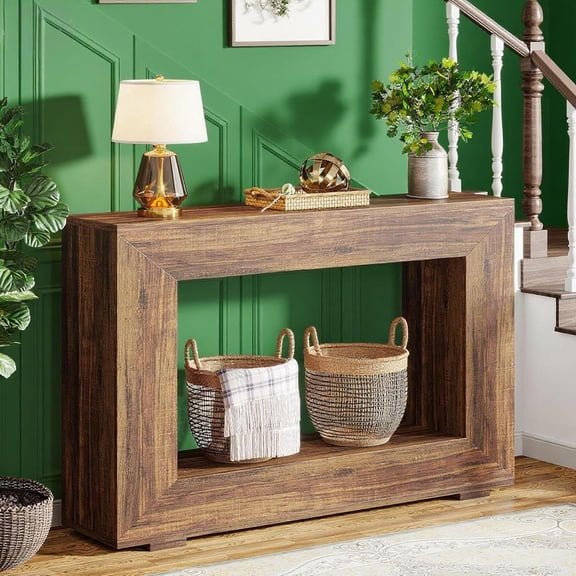 Long console table/living room table, retro and simple style, creating a warm and beautiful atmosphere, easy to install, sturdy and stable console table - brown