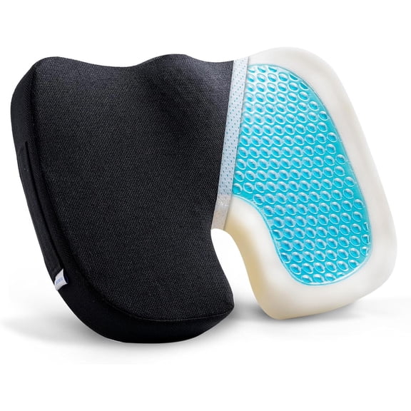 Long-duration sitting seat cushion, cooling gel memory foam seat cushion-back, sciatica, coccyx, coccyx pain relief-applicable to office chairs, car seats, wheelchair cushions (black)