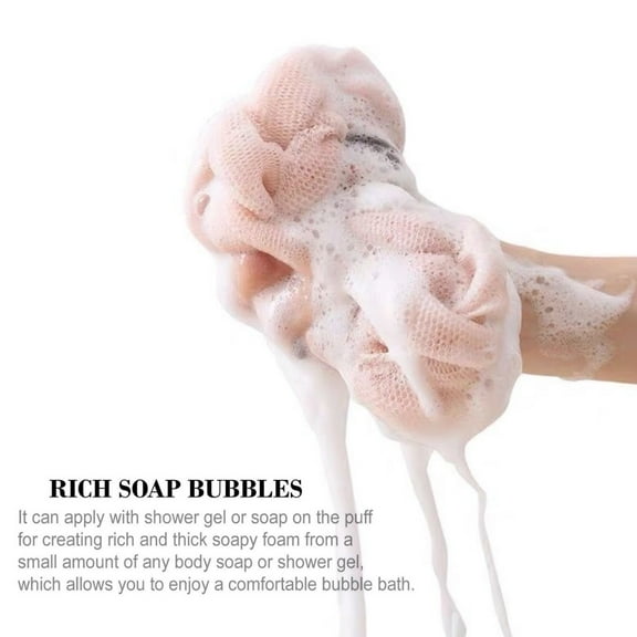 Long elastic back sponge with string handle Back scrubber Shower mesh sponge exfoliating body scrubber-Pink + beige + Cyan