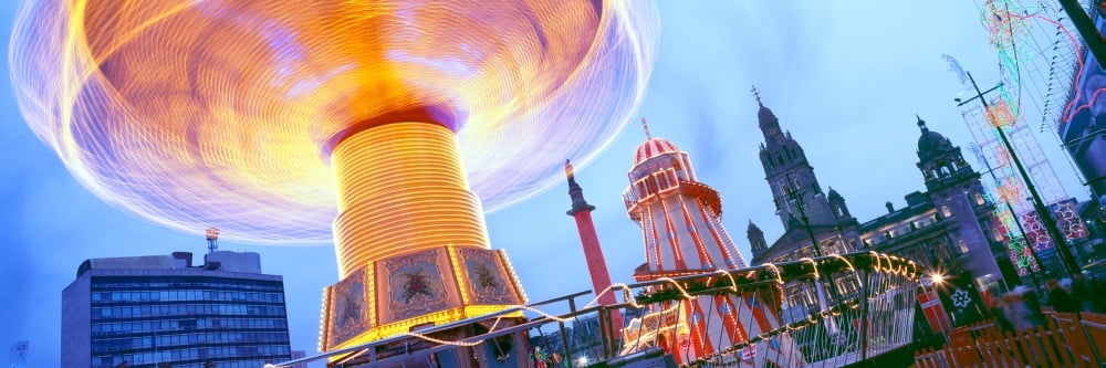 Long exposure of fairground ride George Square Glasgow Scotland Canvas Art - Panoramic Images (36 x 12)