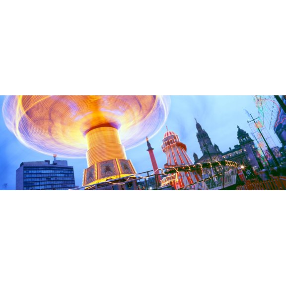 Long exposure of fairground ride George Square Glasgow Scotland Canvas Art - Panoramic Images (36 x 12)