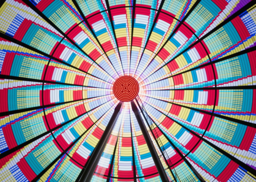 Long exposure photograph showcasing the many color combinations the Big Wheel produces at night Seattle Washington United States of America Canvas Art - Ian Ludwig Design Pics (19 x 13)