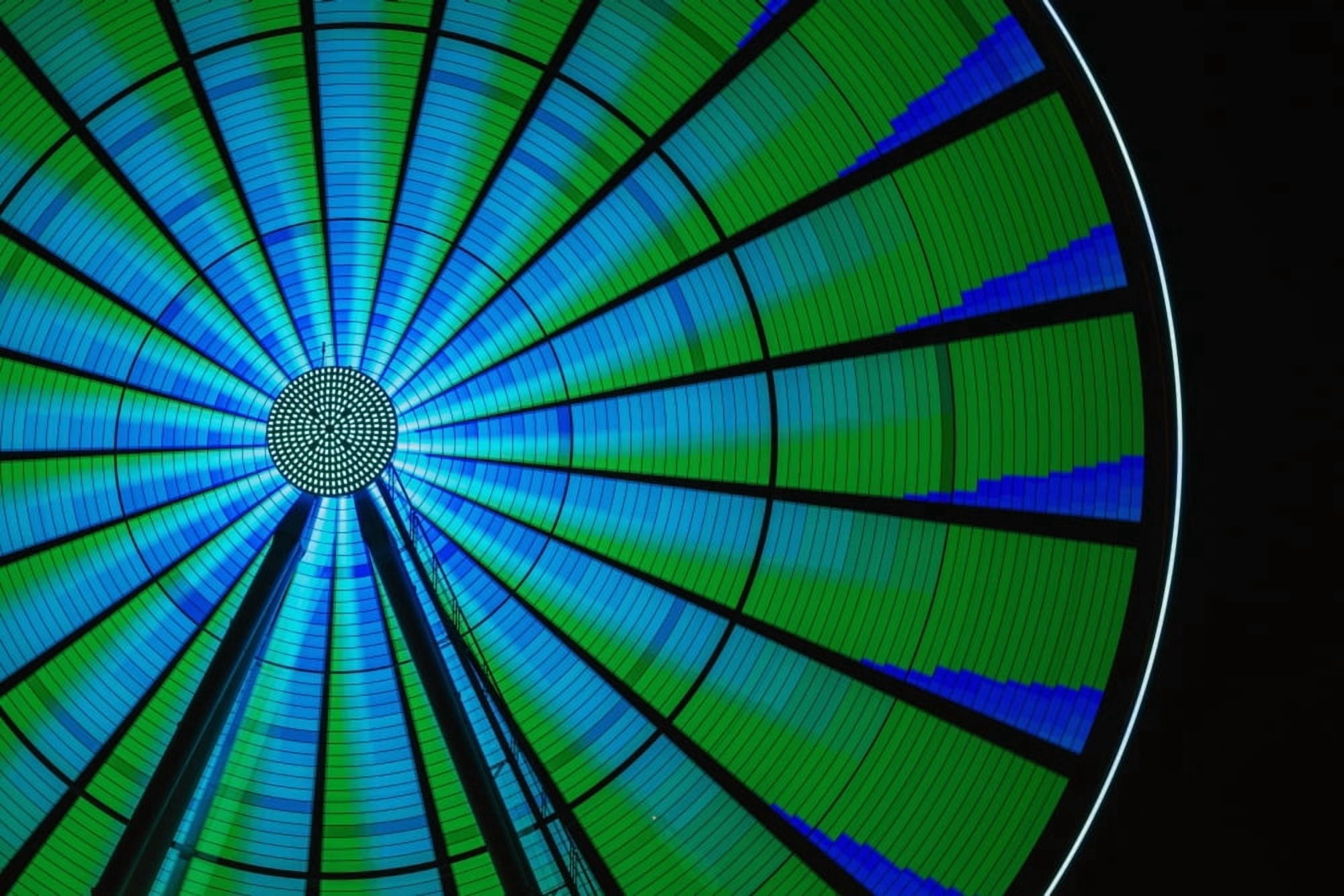 Long exposure photograph showcasing the many color combinations the Big Wheel produces at night Seattle Washington United States of America Canvas Art - Ian Ludwig Design Pics (19 x 12)