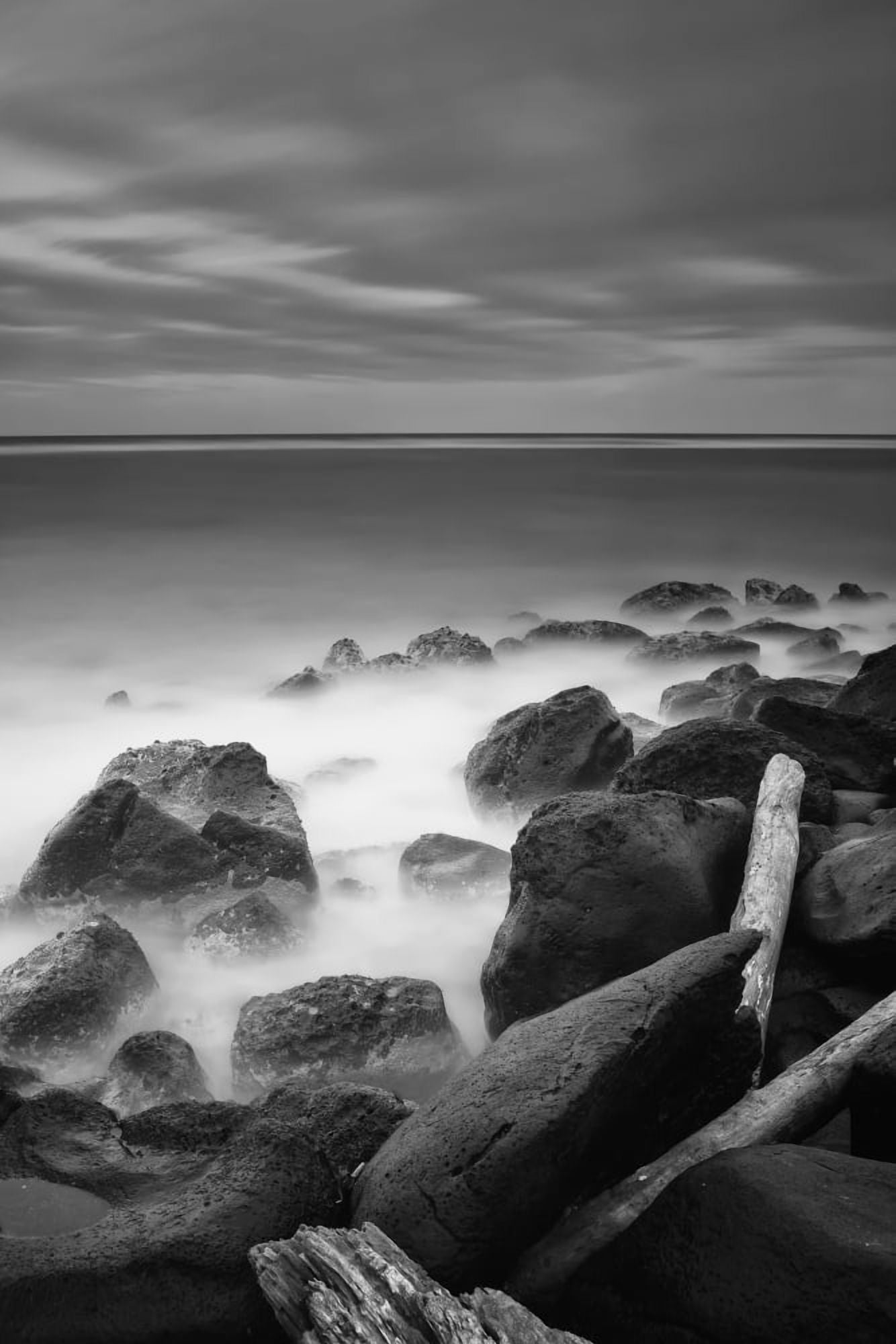 Long exposure of the surf along Wailua Beach processed in high contrast black and white Wailua Kauai Hawaii United States of America Canvas Art - Ian Ludwig Design Pics (12 x 19)