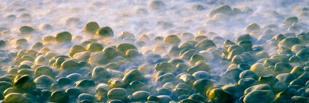 Long exposure turns the Pacific tide into mist among boulders at Calumet Beach La Jolla San Diego San Diego County California USA Canvas Art - Panoramic Images (6 x 18)