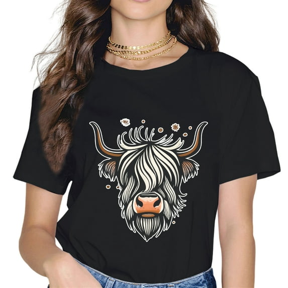 Long hair yak print cool t-shirt round neck pullover short sleeve.
