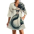 thumbnail image 1 of Long-haired Mermaid Dancing Womens Dress With Pockets Summer V Neck 3/4 Sleeve Dress Plus Size Loose Dress, 1 of 7