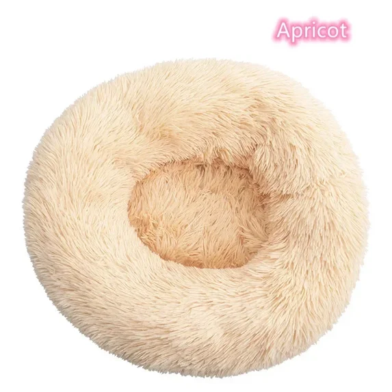 Long haired ultra soft pet cat bed plush washable calming bed donut bed comfortable sleeping artifact (Apricot,70cm)