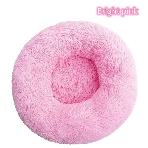 Long haired ultra soft pet cat bed plush washable calming bed donut bed comfortable sleeping artifact (Bright Pink,60cm)