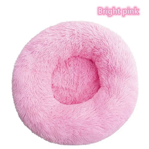 Long haired ultra soft pet cat bed plush washable calming bed donut bed comfortable sleeping artifact (Bright Pink,70cm)