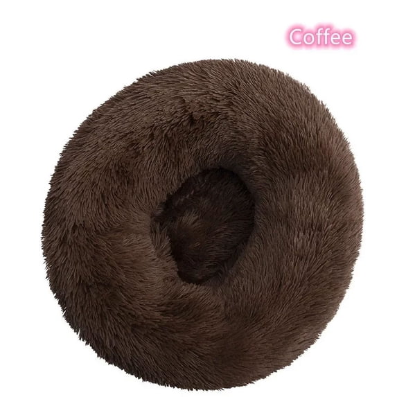 Long haired ultra soft pet cat bed plush washable calming bed donut bed comfortable sleeping artifact (Coffee,60cm)