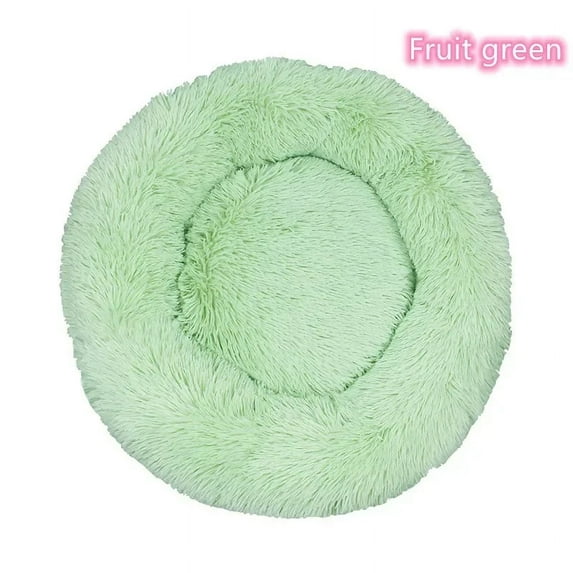 Long haired ultra soft pet cat bed plush washable calming bed donut bed comfortable sleeping artifact (Fruit Green,80cm)