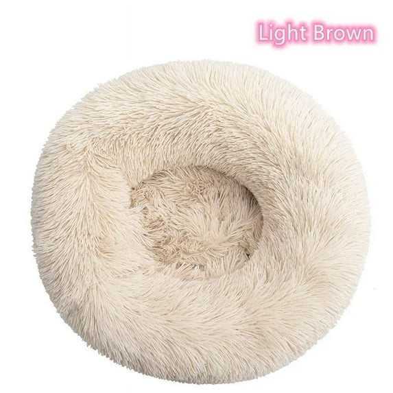 Long haired ultra soft pet cat bed plush washable calming bed donut bed comfortable sleeping artifact (Light Brown,80cm)
