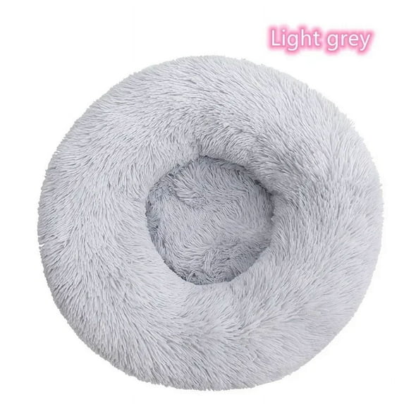 Long haired ultra soft pet cat bed plush washable calming bed donut bed comfortable sleeping artifact (Light Grey,40cm)