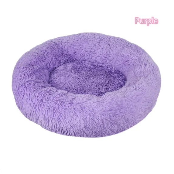 Long haired ultra soft pet cat bed plush washable calming bed donut bed comfortable sleeping artifact (Purple,70cm)