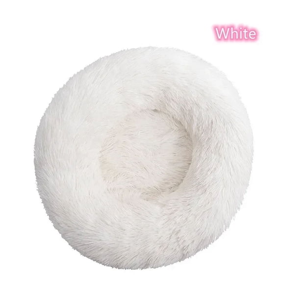 Long haired ultra soft pet cat bed plush washable calming bed donut bed comfortable sleeping artifact (White,60cm)