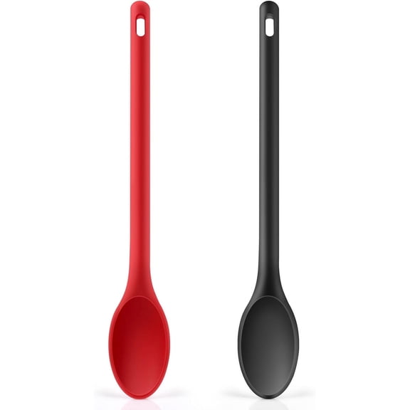 Long handle Silicone Mixing Spoon, 12" Stirring Spoons Nonstick Heat-Resistant Rubber Mixing Spoon for Cooking Baking