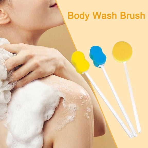 Long handle bath brush with soft foam head for easy back cleaning and shower use