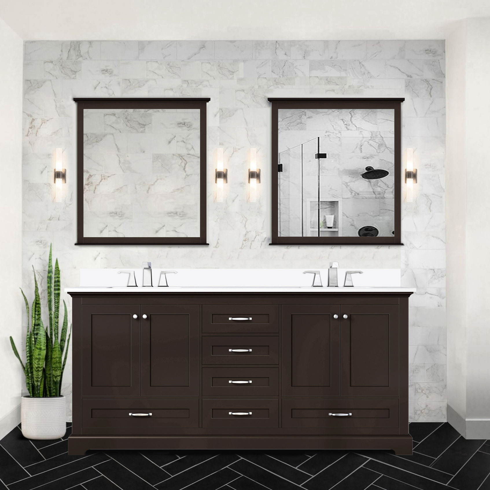 Long - lasting and Attractive - Espresso Double Vanity with Marble